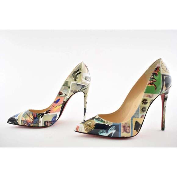 Christian Louboutin Pigalle Follies 100 Patent Collage Black Blue Heel Pump 36.5 - Picture 10 of 11